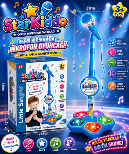 ⭐ ⭐ StarKiddo Çocuk Karaoke Mikrofonu – Işıklı ve Ayarlanabilir Standlı Mikrofon Oyuncağı