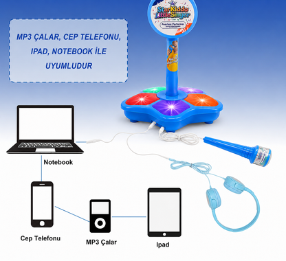 ⭐ ⭐ StarKiddo Çocuk Karaoke Mikrofonu – Işıklı ve Ayarlanabilir Standlı Mikrofon Oyuncağı