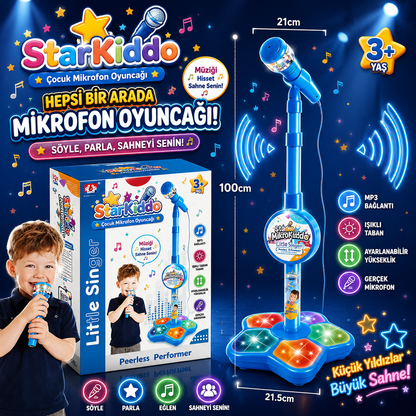 ⭐ ⭐ StarKiddo Çocuk Karaoke Mikrofonu – Işıklı ve Ayarlanabilir Standlı Mikrofon Oyuncağı
