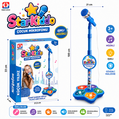 ⭐ ⭐ StarKiddo Çocuk Karaoke Mikrofonu – Işıklı ve Ayarlanabilir Standlı Mikrofon Oyuncağı