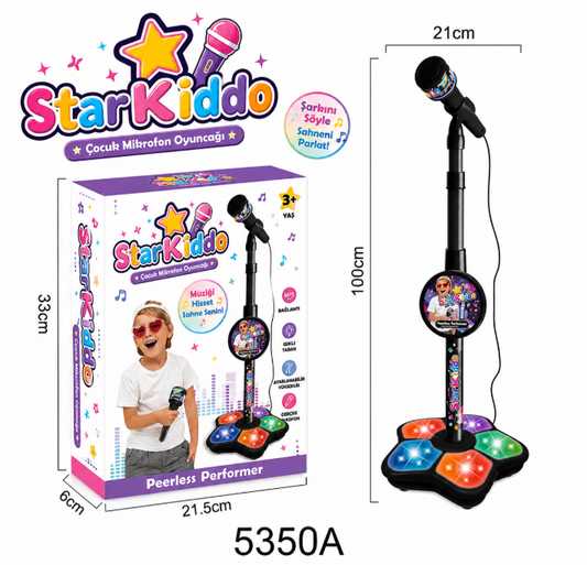 ⭐ ⭐ StarKiddo Çocuk Karaoke Mikrofonu – Işıklı ve Ayarlanabilir Standlı Mikrofon Oyuncağı